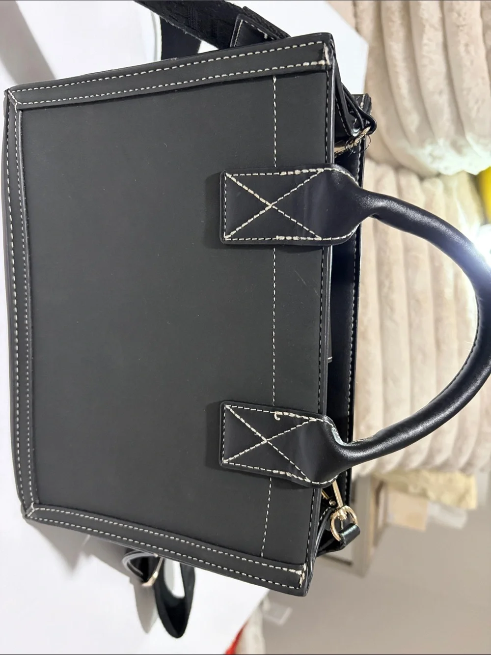 True Religion Mini Tote Black Structured Satchel Adjustable / Removable Strap